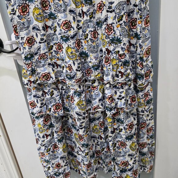 Floral Sleeveless Midi Dress Lightweight V-Neck Tiered Ruffle Hem Boho - Picture 5 of 8